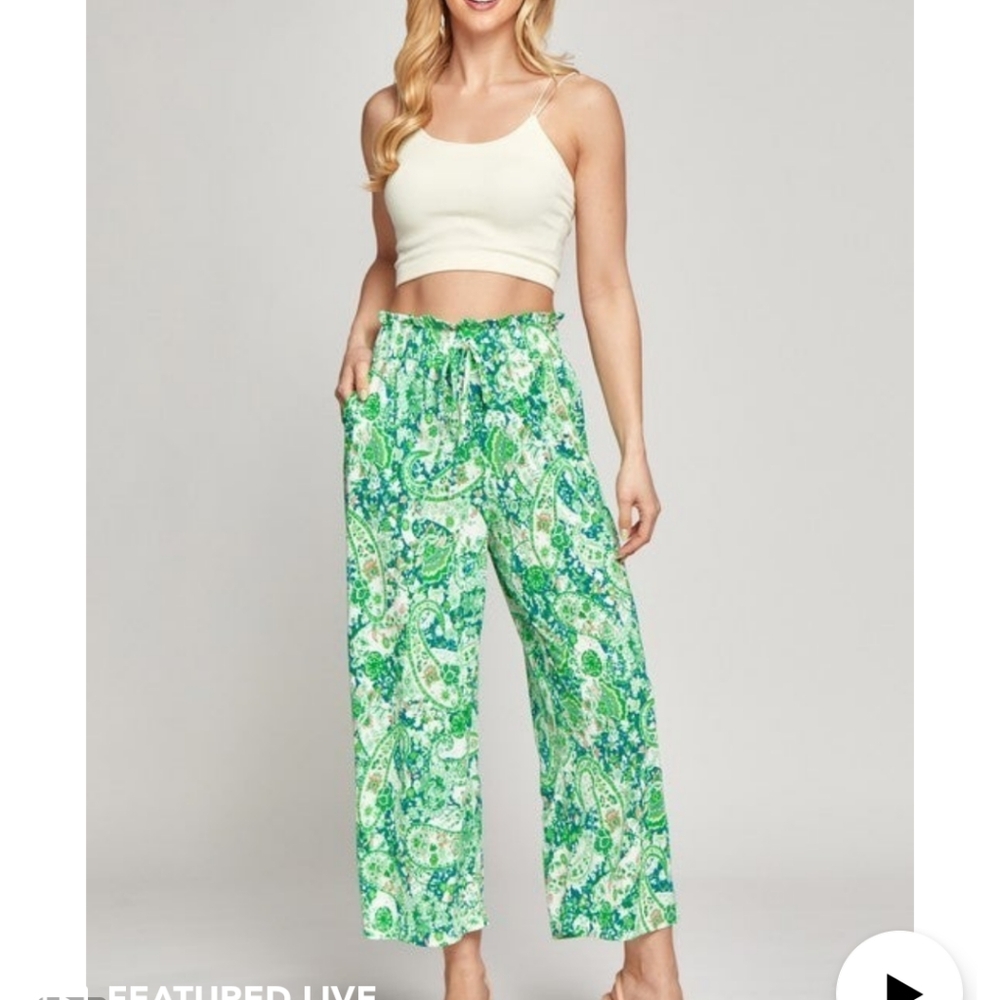 Beeson River Green Paisley Wide Leg Pants